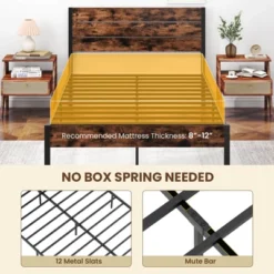 Costway Twin/Full/Queen/King Bed Frame With Tall Industrial Headboard Heavy-Duty Metal Slats Support Brown 19 Costway Twin/Full/Queen/King Bed Frame With Tall Industrial Headboard Heavy-Duty Metal Slats Support Brown -Costway GUEST b5e54a32 14b5 49f7 ad67 649419f99108