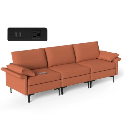Costway Modern Modular Fabric 3-Seat Sofa Couch W/ Socket USB Ports & Metal Legs RedGreen 10 Costway Modern Modular Fabric 3-Seat Sofa Couch W/ Socket USB Ports & Metal Legs RedGreen - Image 10