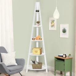 Costway 5 Tier Corner Ladder Shelf Floor Stand Shelves Bookshelf Display Bookcase