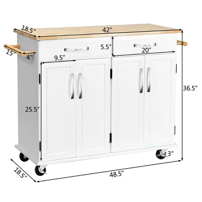 Costway Kitchen Trolley Island Utility Cart Wood Top Rolling Storage Cabinet Drawers White 2 Costway Kitchen Trolley Island Utility Cart Wood Top Rolling Storage Cabinet Drawers White - Image 2
