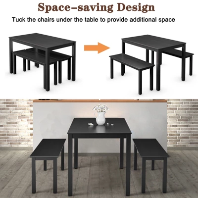 3pcs Dining Set Modern Studio Collection Table With 2 Benches Wood Legs Black 5 3pcs Dining Set Modern Studio Collection Table With 2 Benches Wood Legs Black - Image 5