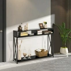 Costway Steel Frame Console Table With Open Shelf And Storage Compartments Black 10 Costway Steel Frame Console Table With Open Shelf And Storage Compartments Black -Costway GUEST b6d17b96 b75b 4655 8143 6bf952ea1c33