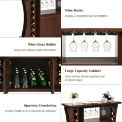Costway Rolling Buffet Sideboard Wooden Bar Storage Cabinet W/ Wine Rack & Glass Holder -Costway GUEST b6de4358 105f 4a6f b518 4652d6df0303