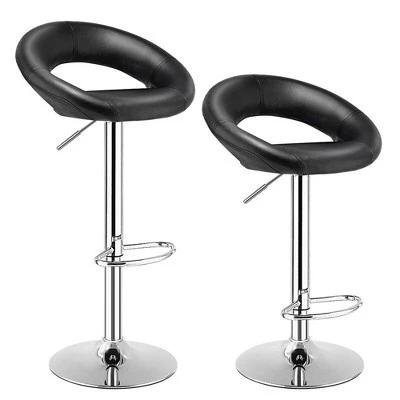 Costway Set Of 4 Adjustable Bar Stools Swivel Pub Chairs Barstools PU Leather White/Black 4 Costway Set Of 4 Adjustable Bar Stools Swivel Pub Chairs Barstools PU Leather White/Black - Image 4