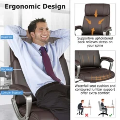 Costway Ergonomic Office Chair PU Leather Executive Swivel With Upholstered Armrests Brown -Costway GUEST b73a3152 0682 490a 955a 0eeba48e6731