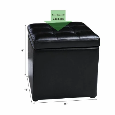 Costway 16''Cube Ottoman Pouffe Storage Box Lounge Seat Footstools With Hinge Top Black 1 Costway 16''Cube Ottoman Pouffe Storage Box Lounge Seat Footstools With Hinge Top Black