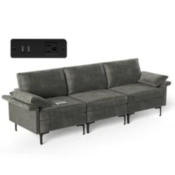Costway Modern Modular Fabric 3-Seat Sofa Couch With Socket USB Ports & Metal Legs Grey/Blue -Costway GUEST b77ef7e7 f2c2 45b7 8181 88d6967624fd