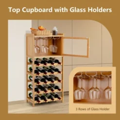 Costway 20-Bottle Bamboo Wine Rack Cabinet Freestanding Display Shelf W/ Glass Hanger 12 Costway 20-Bottle Bamboo Wine Rack Cabinet Freestanding Display Shelf W/ Glass Hanger -Costway GUEST b7abbb03 6269 4181 a058 dc68ce7dd5a0