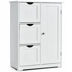 Costway Bathroom Floor Cabinet Side Storage Cabinet With 3 Drawers And 1 Cupboard Grey Black -Costway GUEST b7b5f24b 57df 43b1 ae46 3dc530277573