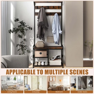Costway 3-in-1 Coat Rack Industrial Hall Tree Shoe Bench Entryway Storage Shelf With Hooks 4 Costway 3-in-1 Coat Rack Industrial Hall Tree Shoe Bench Entryway Storage Shelf With Hooks - Image 4