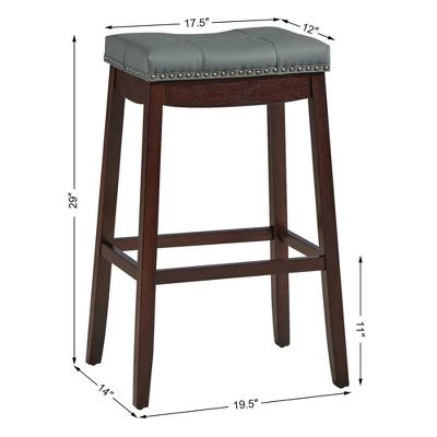 Costway Set Of 2 Nailhead Saddle Bar Stools 29'' Pub Chairs With Rubber Wood Legs Brown/White 1 Costway Set Of 2 Nailhead Saddle Bar Stools 29'' Pub Chairs With Rubber Wood Legs Brown/White