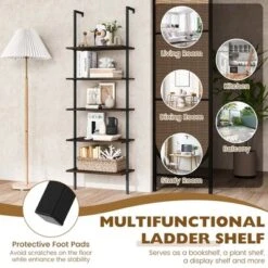 Costway 5 Tier Ladder Shelf 71'' Height Wall-Mounted Bookshelf Display Storage Organizer Brown/Natural/White -Costway GUEST b864e3b1 4b0c 4bc8 8f7d df1b469d6514