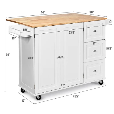 Costway Drop-Leaf Kitchen Island Trolley Cart Wood Storage Cabinet W/ Spice Rack White 1 Costway Drop-Leaf Kitchen Island Trolley Cart Wood Storage Cabinet W/ Spice Rack White