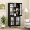 Costway Kitchen Pantry Cabinet With Translucent Fluted Doors & Adjustable Shelf