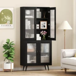 Costway 13 Costway Kitchen Pantry Cabinet With Translucent Fluted Doors & Adjustable Shelf