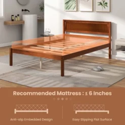 Costway Full/Queen/Twin Size Wooden Platform Bed Frame With Headboard Mattress Foundation Walnut -Costway GUEST b8d74717 0931 4410 ab22 8f282feefa4b
