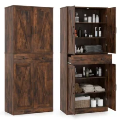 Costway 72" Tall Kitchen Pantry Modern Farmhouse Cupboard Cabinet With 4 Barn Doors Brown/White/Black -Costway GUEST b8f4279c 2fa5 4327 abb2 623fbaa8896a