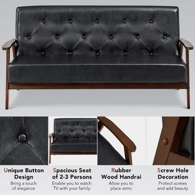 Costway 3-Seater Sofa PU Leather Sofa Couch W/ Rubber Wood Legs & Button Tufted Back 7 Costway 3-Seater Sofa PU Leather Sofa Couch W/ Rubber Wood Legs & Button Tufted Back - Image 7