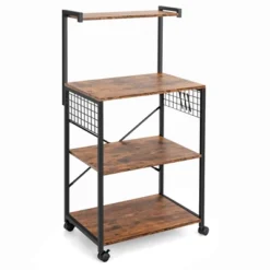Costway 4-Tier Rolling Bakers Rack Industrial Utility Microwave Oven Stand Cart W/ Hooks