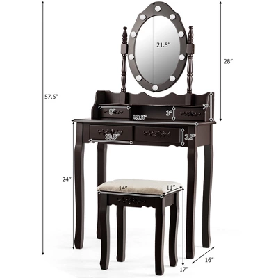 Costway Makeup Vanity Dressing Table Set W/10 Dimmable Bulbs Cushioned Stool 1 Costway Makeup Vanity Dressing Table Set W/10 Dimmable Bulbs Cushioned Stool