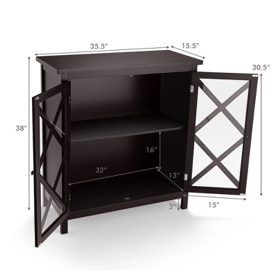 Costway Kitchen Buffet Sideboard Storage Cabinet W/Glass Doors & Adjustable Shelf WhiteBrown 4 Costway Kitchen Buffet Sideboard Storage Cabinet W/Glass Doors & Adjustable Shelf WhiteBrown - Image 4