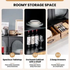 Costway Kitchen Storage Cabinet Freestanding Buffet Sideboard W/ 2 Glass Doors & Drawers -Costway GUEST b9efec68 b975 4ef1 a739 a4bc52205531