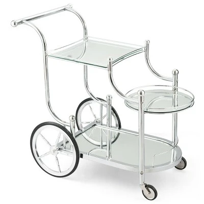 Costway Kitchen Cart Tea Cart Glass Shelves & Metal Frame With Wheels 9 Costway Kitchen Cart Tea Cart Glass Shelves & Metal Frame With Wheels - Image 9