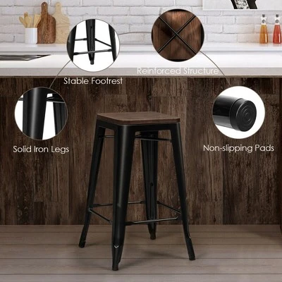 Costway Set Of 4 Counter Height Backless Barstool 26'' Metal Stackable Stool W/Wood Seat 9 Costway Set Of 4 Counter Height Backless Barstool 26'' Metal Stackable Stool W/Wood Seat - Image 9