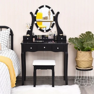 Costway Vanity Table Set W/10 Light Bulbs And Touch Switch Makeup Dressing Table 10 Costway Vanity Table Set W/10 Light Bulbs And Touch Switch Makeup Dressing Table - Image 10