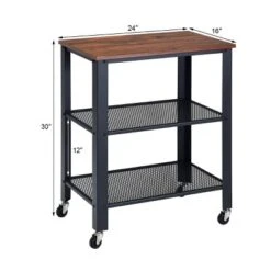 Industrial Serving Cart 3-Tier Kitchen Utility Cart On Wheels W/Storage Black