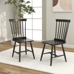 Costway Windsor Dining Chairs Set Of 2 Armless Spindle Back Solid Rubber Wood Black/Natural -Costway GUEST bb0ebea9 c6d0 437c 9268 096a835d7de7