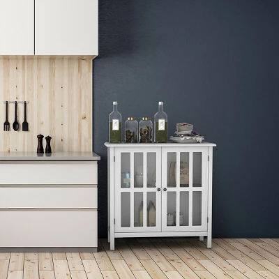 Costway 31'' Storage Buffet Cabinet Glass Door Sideboard Console Table Server Display White 4 Costway 31'' Storage Buffet Cabinet Glass Door Sideboard Console Table Server Display White - Image 4