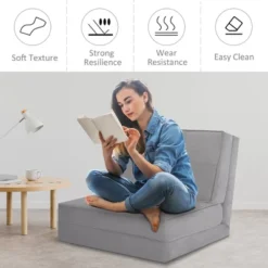 Costway Convertible Fold Down Chair Flip Out Lounger Sleeper Bed Couch Grey -Costway GUEST bbd41d38 3813 4043 9358 c2305e889f56