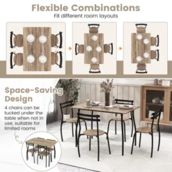 Costway 5PCS Dining Table Set 4 Chairs Wood & Metal Frame Space-saving Kitchen Furniture -Costway GUEST bc422091 3e8b 4a73 8af8 4c8a74534758