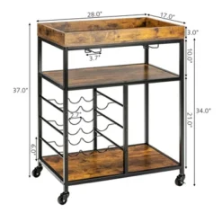 Costway 3-Tier Rolling Kitchen Cart Utility Trolley W/ Wine Bottle Rack