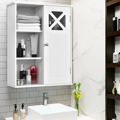 Costway Wall-Mounted Cabinet Bathroom Storage 2-Tier Shelf Multipurpose Organizer White 1 Costway Wall-Mounted Cabinet Bathroom Storage 2-Tier Shelf Multipurpose Organizer White