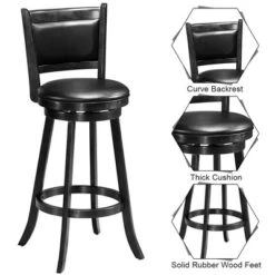 Costway Set Of 2 29'' Swivel Bar Height Stool Wood Dining Chair Barstool Black -Costway GUEST bcdc32da e99e 4cfd a72c abbef1de03d0