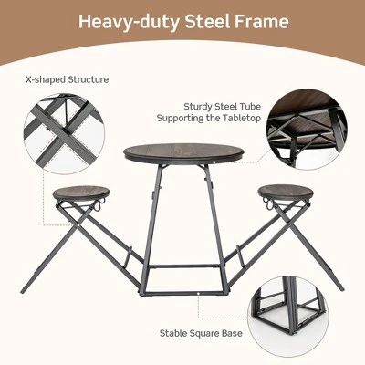 Costway 3-Piece Bar Table Set Round Pub Dining Table & 2 Foldable Stools W/ Metal Frame 5 Costway 3-Piece Bar Table Set Round Pub Dining Table & 2 Foldable Stools W/ Metal Frame - Image 5