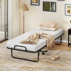 Costway 47 Costway Folding Bed With Mattress 74" X 31" Cot Size Rolling Guest Bed Space Saving