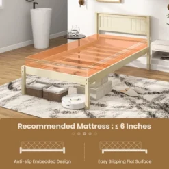 Costway Full/Queen/Twin Size Wooden Platform Bed Frame With Headboard Mattress Foundation Natural -Costway GUEST be077c51 1205 4ba0 877a cfa1cf5ee52b