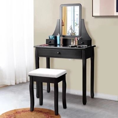 Costway Square Mirror Dressing Table Set Makeup Vanity For Bedroom, Living Room White/Black 2 Costway Square Mirror Dressing Table Set Makeup Vanity For Bedroom, Living Room White/Black - Image 2