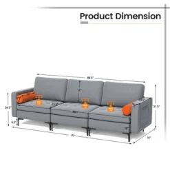 Costway Modern Modular 3-Seat Sofa Couch W/ Side Storage Pocket & Metal Leg Ash Grey 11 Costway Modern Modular 3-Seat Sofa Couch W/ Side Storage Pocket & Metal Leg Ash Grey -Costway GUEST bed225ea 3392 40af 81aa a3af19afad83