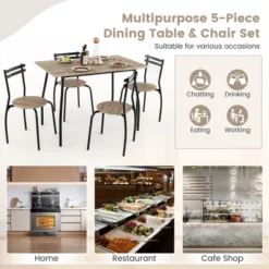 Costway 5PCS Dining Table Set 4 Chairs Wood & Metal Frame Space-saving Kitchen Furniture -Costway GUEST bed8712f 4501 44c3 9251 b025a09d9464