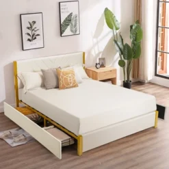 Costway FullQueen Size Upholstered Bed Frame Wooden Slatted Adjustable Headboard 4 Drawers 20 Costway FullQueen Size Upholstered Bed Frame Wooden Slatted Adjustable Headboard 4 Drawers -Costway GUEST bef011f0 68ca 4305 b696 8328aeebab6a