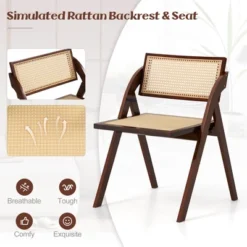 Costway Foldable Dining Chairs Set Of 2/4 With Woven Rattan Backrest & Seat Rubber Wood Frame Brown -Costway GUEST bf09496d 5c9e 4623 bb85 70ac9a7130af