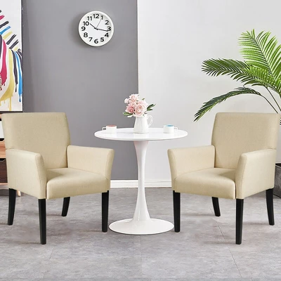 Costway Set Of 2 Arm Chair Guest Chair Home Office W/ Wooden Legs 2 Costway Set Of 2 Arm Chair Guest Chair Home Office W/ Wooden Legs - Image 2