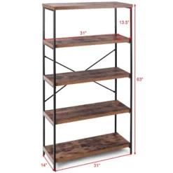 Costway 5-Tier Bookshelf, Industrial Etagere Bookcase, Rustic Display Shelf Organizer