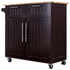 Costway Rolling Kitchen Cart Island Heavy Duty Storage Brown Trolley Cabinet Utility Modern -Costway GUEST bf3276a6 cbfe 4178 bb64 e0ac4d401c89