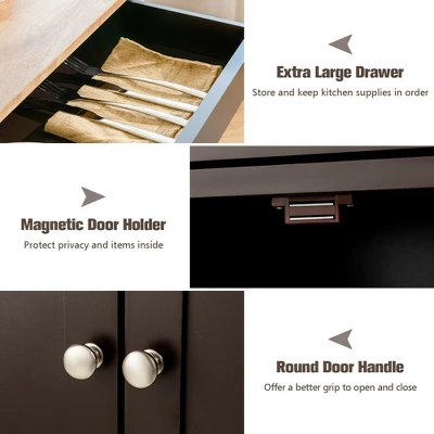 Costway Rolling Kitchen Island Serving Cart Storage Cabinet W/ Wine Rack 8 Costway Rolling Kitchen Island Serving Cart Storage Cabinet W/ Wine Rack - Image 8