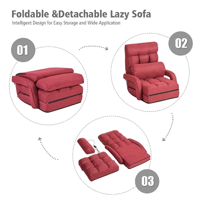Costway Folding Floor Armchair W/6-position Adjustable Back & Lumbar Pillow Red 5 Costway Folding Floor Armchair W/6-position Adjustable Back & Lumbar Pillow Red - Image 5